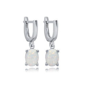 White Opal Oval Cut Stone Solitaire Design Wholesale Handmade Turkish 925 Sterling <b>Silver</b> <b>Dangle</b> <b>Earrings</b> - Product Image 1