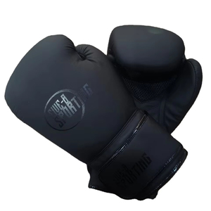 Gants de boxe en cuir PU noir avec fermeture à sangle légère de haute qualité, emballage personnalisé, taille universelle, gants de boxe d'entraînement - Product Image 2