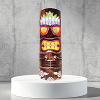 Handgeschnitzte Bunte Holz-Tiki-Maske 30 cm Hawaiianische Polynesische Stammes-Wandkunst Handgefertigte Hängedekoration