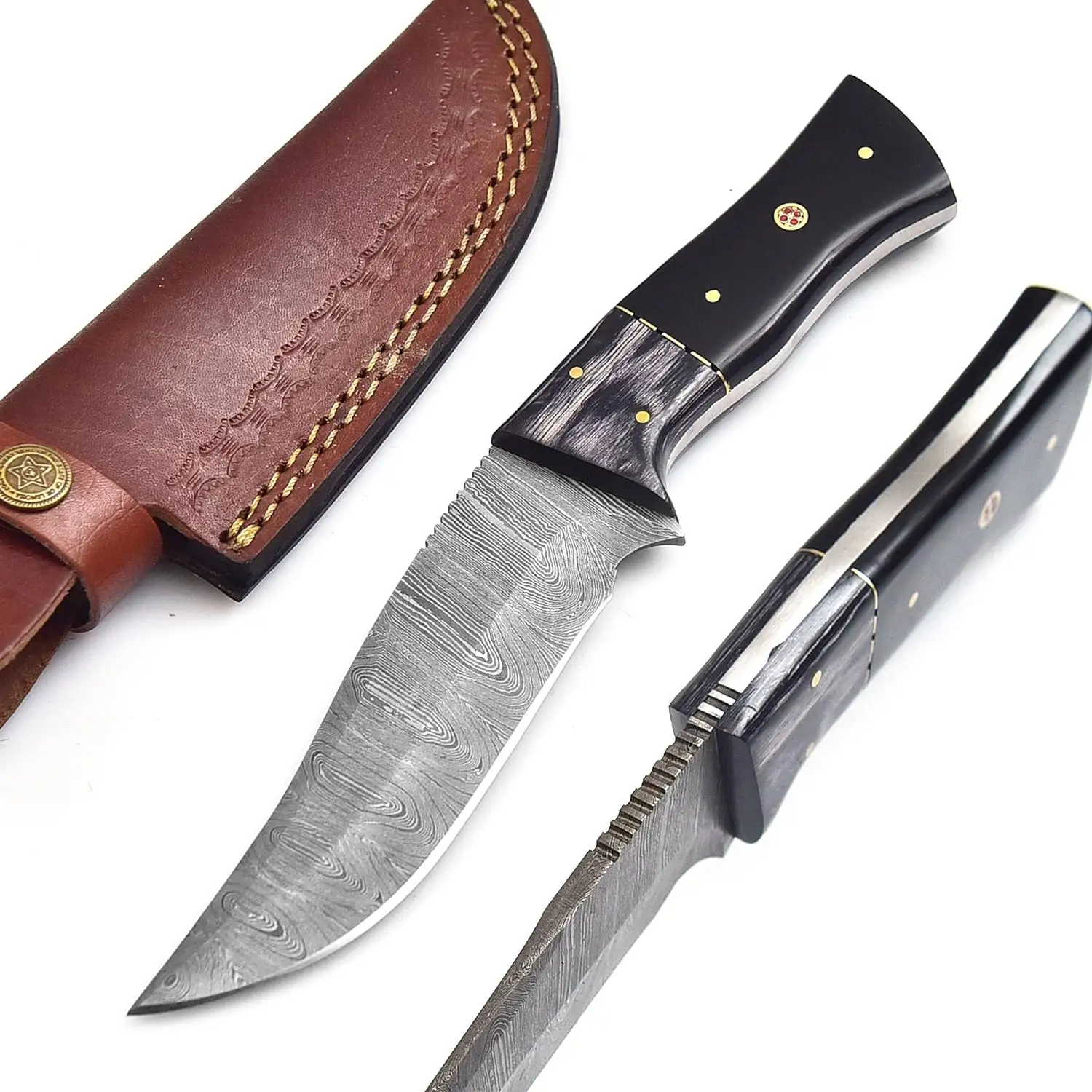 Couteau de poche personnalisé fait à la main en acier Damas avec résine et manche en bois de qualité industrielle DIY Support ODM OBM couteau à lame fixe