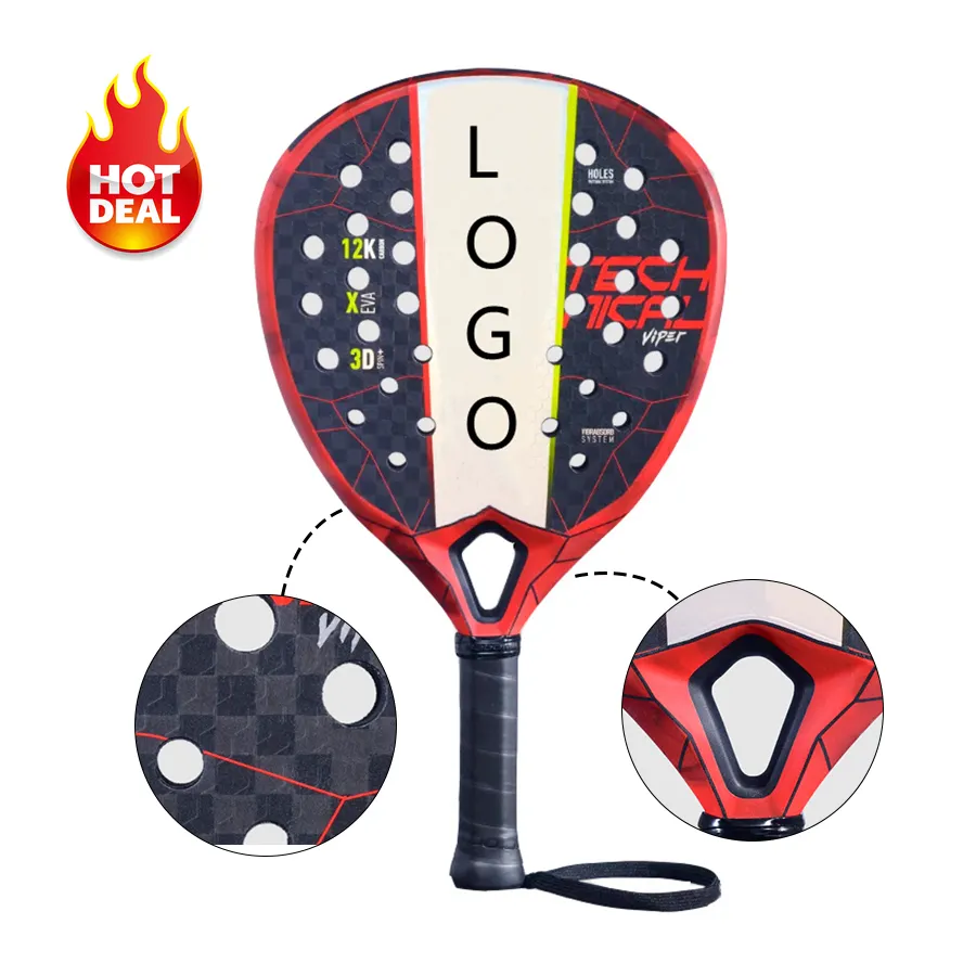 Alta Qualidade 12K 18K Carbono Personalizado Diamante Forma Cabeça paddle de Padel Tennis Racket