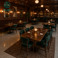 Ensemble de meubles de restaurant de luxe Ron Group, table rectangulaire en bois massif, chaise rembourrée, banquette capitonnée en velours marron