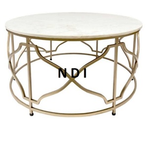 Para centros comerciales y banquetes, decoración de muebles, mesa central, mesa de centro de diseño precioso, acabado chapado en oro con tapa de mármol blanco - Product Image 1