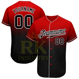 Camiseta de Béisbol de Diseño Auténtico, Color Rojo y Negro Degradado, con Logotipo Personalizado de Alta Calidad, Transpirable, Absorbe la Humedad, Talla Grande, Unisex - Product Image 1