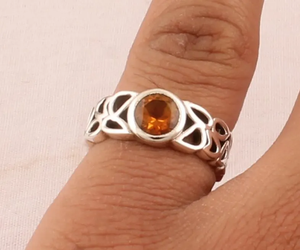 แหวนเงินประดับพลอยซิทรีนที่สวยงามทำด้วยมือสายรัดดอกไม้ที่มีเอกลักษณ์925ทึบและเงินสเตอร์ลิงทันสมัยสำหรับวันครบรอบแต่งงาน - Product Image 2