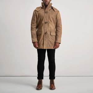 Abrigo de cuero desgastado Nolan Brown con capucha - Product Image 3