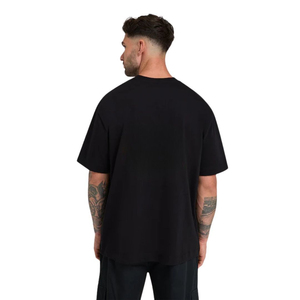 Camiseta sólida de gran tamaño para hombre, 100% algodón, 190 GSM, ropa de calle, camiseta de grapas, camiseta estampada con logotipo en la parte delantera y trasera, camisa de ajuste relajado con hombros caídos - Product Image 2