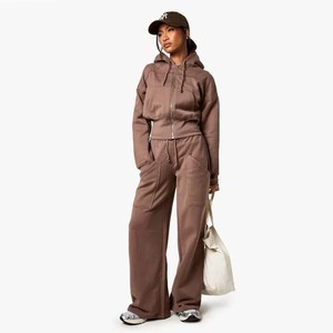 Alta demanda Mocha 2 piezas mujeres Deep Hem Hoodie & Straight Leg Jogger Set transpirable pantalones de chándal de longitud completa conjunto de chándal de mujer - Product Image 6
