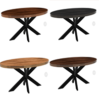 Table à manger ovale en bois de manguier |   Design industriel scandinave |   Pieds en métal noir, meubles de luxe en bois massif, faits à la main, pliables