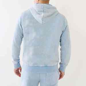 เสื้อฮู้ดดี้เดนิมแฟชั่นใหม่ สกรีนโลโก้ได้ตามต้องการ ทรงโอเวอร์ไซส์สำหรับผู้ชาย ผ้าฝ้าย 100% เสื้อกันหนาวมีฮู้ด สีพื้น สไตล์สตรีทแวร์ ล้างสีแบบแอซิดวอช มีซิป - Product Image 6