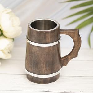 Jarra de Cerveza Artesanal Personalizada de Madera de 20 oz, Estilo Antiguo, con Interior de Acero Inoxidable, Hecha en India - Product Image 5