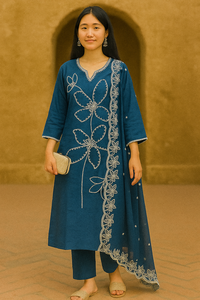 Indian Ethnic Reyon Slub Suit Set With Fine Embroidered Work <b>Three</b> <b>Piece</b> <b>Suite</b> For Women Every Season Wholesale - Product Image 2