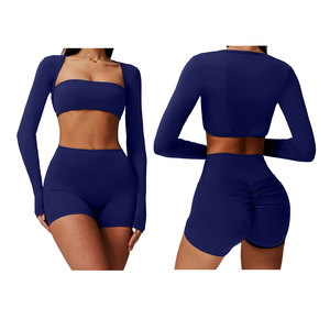 Venta al por mayor de las mujeres transpirable Slim Fit Thumb Hole manga larga cuello en V profundo diseño acolchado Crop Top gimnasio Fitness Yoga Top - Product Image 4