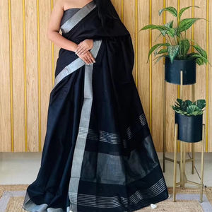 Charulata 06 Saree en coton et lin doux avec tissage assorti Vêtements ethniques de qualité supérieure - Product Image 1