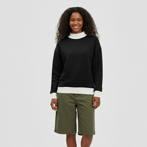 Sudadera con cuello falso de dos tonos y forro polar de color liso de punto con logotipo bordado personalizado para ropa de invierno de mujer Servicio OEM - Product Image 2