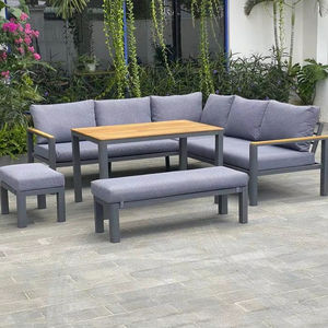 Ensemble de mobilier de jardin de haute qualité en aluminium et bois d'acacia, ensemble de canapé d'extérieur pour 4 personnes, table et 2 canapés avec coussins - Product Image 1