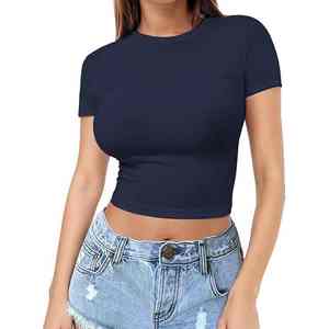 Camiseta Corta de Mujer de la Mejor Calidad, Top Corto de Verano para Mujer, Top Corto de Moda con Cuello Redondo Delgado para Mujeres - Product Image 2