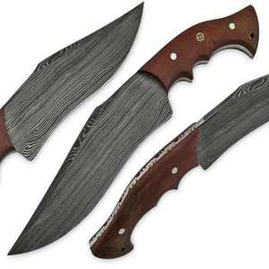 Couteau Bowie à manche en bois en acier Damas pour la chasse et le camping en plein air - Product Image 1