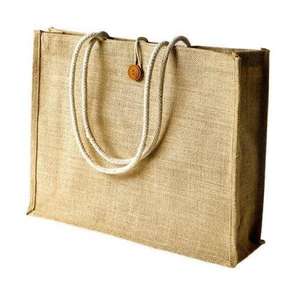 Sacs fourre-tout en jute naturel blanc personnalisés avec logo écologique en gros, fermeture à glissière, poignée en ruban, luxe OEM 38x45x8cm - Product Image 4