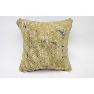 Subtle Striped 14x14 Inch Beige Wool Kantha <b>Pillow</b> Vintage Woven with Embroidery - Product Image 1