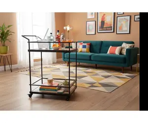 Chariot de service utilitaire de luxe en céramique fait main, robuste et écologique, style américain, pour bar à cocktails, noir, multi-niveaux, sécurisé - Product Image 3