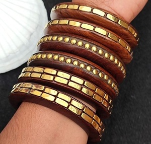 Brazalete de madera Brazaletes de madera de alta calidad hechos a mano con metal para niñas y mujeres para ropa de fiesta Bangales elegantes - Product Image 2