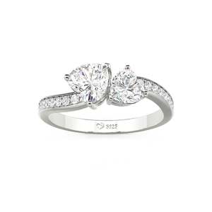 Bague de fiançailles en platine avec deux diamants taille émeraude par Jeulia - Product Image 3