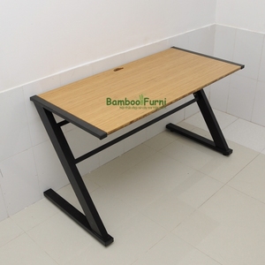 SB005a-<b>Simple</b> Rectangular Bamboo <b>Desk</b> with Z-Shaped Legs Natural Wood Trim 120cm X 60cm X 75cm Minimalist Contemporary Design - Product Image 2