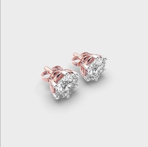 Boucles d'oreilles solitaires en diamant de laboratoire taille ronde, or rose/blanc/jaune 14 carats - Product Image 5