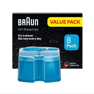 Braun 3-en-1 ShaverCare Cartouches de nettoyage pour stations de nettoyage-Cartouches d'origine-Nettoie les rasoirs 10x Better Pack de 8 - Product Image 1