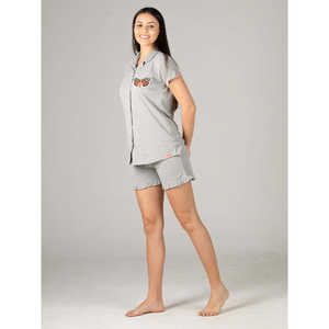 Conjunto de Pijama de Punto Gris Súper Suave, Informal, de Verano, ODM para Familias, Cintura Elástica con Botones, Cómodo, Talla 3XL, Sostenible, para Damas de Honor - Product Image 3