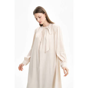 Beige Viscose Floor-Length A-Line Evening Tunic with Tie Neck Detail for Women - Product Image 5