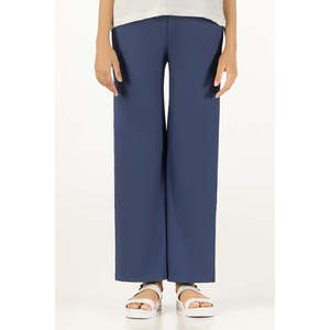 Pantalon décontracté bleu pour femme, coupe large, en crêpe respirant, taille XL, taille mi-haute, teint uni, technique froissée WM-TRKN-SS24-102 - Product Image 1
