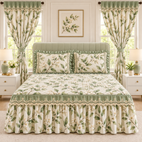 Vente en gros usine : Ensemble de literie 5 pièces à motif floral avec jupe de lit et rideaux, design en dentelle matelassée, literie personnalisée OEM ODM