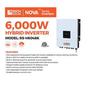 อินเวอร์เตอร์ไฮบริด Rich Solar NOVA 8K PV 48V |   กำลังไฟฟ้าขาออก 6,000 วัตต์ 120/240 โวลต์ + กำลังไฟฟ้าพลังงานแสงอาทิตย์ขาเข้า 8,000 วัตต์ - Product Image 2
