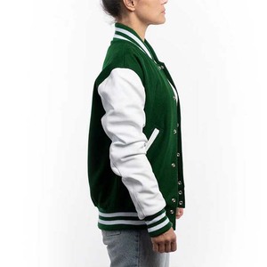 Vêtements personnalisés OEM pour femmes Varsity Jackets Baseball Lettermen Prix de gros Rayé Design Vestes respirantes à manches en cuir - Product Image 3