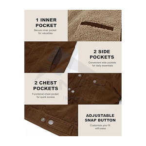 Veste de camionneur en velours côtelé pour homme, doublée en sherpa, chaude, épaisse, style cargo, avec cinq poches fonctionnelles pour les activités de plein air décontractées - Product Image 6