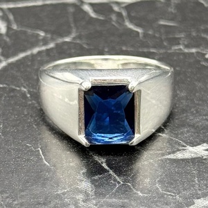 Elegant Luxury Signet <b>Ring</b> <b>for</b> <b>Men</b> Blue Sapphire Stone Set in Sterling <b>Silver</b> Perfect Gift <b>for</b> Him - Product Image 2