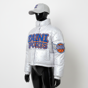 Women Metallic <b>Silver</b> Puffer <b>Jacket</b> Polyester Fabric Chenille Embroidery Custom Logo Design Winter Wear Puffer <b>Jacket</b> for women - Product Image 4