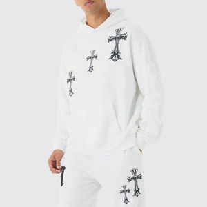 Conjunto Deportivo de Sudadera con Capucha y Pantalones Jogger con Estampado Cruzado, Ropa Deportiva de Invierno de Felpa, Estilo Urbano, Holgado, de Algodón, para Hombre y Mujer, Nuevo al por Mayor - Product Image 5