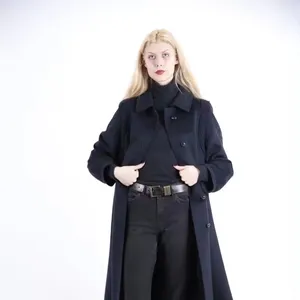 Individuelles Damenmodell 1970er Jahre Vintage dunkelblauer Mantel Lodenwolle Großmantel Mantel Winter-Lodenwolle Herbstmäntel für Damen