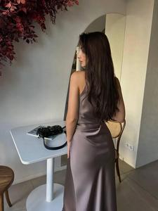 100% Pure Silk Bias Cut Dress Long Floor-Length Backless Slip Dress Deep V-Neck Casual Bridesmaid Party Plain Dyed Techniques - Product Image 2