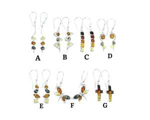 Pendientes de múltiples piedras preciosas de ámbar Báltico natural en plata 925 Regalo de diseñador para su tiempo de Navidad - Product Image 1