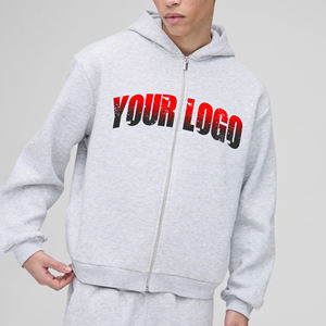 เสื้อกันหนาวมีฮู้ดของผู้ชายผ้าขนแกะ100% โอเวอร์ไซส์มีซิปพิมพ์โลโก้สีทึบระบายอากาศได้ดี - Product Image 5