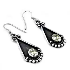 Boucles d'oreilles en argent 925 avec quartz en forme de larme pour femmes - Accents de cristal - Product Image 2