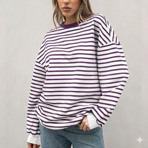 Women Striped Eco-Friendly Winter Sweatshirt 2025 Long Sleeve <b>Batwing</b> Sleeve Round Neck Casual Loose <b>Tops</b> - Product Image 3
