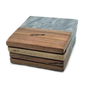 Housewarming Gift Luxury Wood & Resin Coasters <b>Set</b> of 4Most Demanded Coasters Tea Mats Household Insulation Cup Non-slip Mat - Product Image 3
