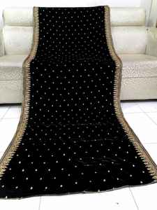 WS INTERNATIONAL Fully Embroidered Pakistani Shawl <b>Net</b> <b>Dupatta</b> Beautiful Velvet Velour Beautiful Colors for Muslim Polyester - Product Image 4