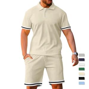 Conjunto de 2 piezas para hombre, deportes de verano, ocio, gimnasio, Fitness, Polo transpirable de manga corta, pantalones cortos con cintura elástica, cierre teñido liso - Product Image 5