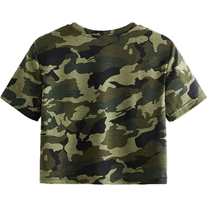 T-shirts courts pour femmes avec impression de camouflage personnalisée, tendance estivale, hauts courts pour femmes avec manches courtes - Product Image 2